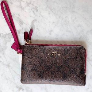 NEW COACH BROWN LEATHER & PINK WALLET PURSE (gold)